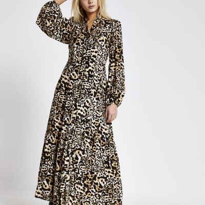river island leopard midi dress