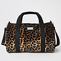 Beige leopard print weekend bag