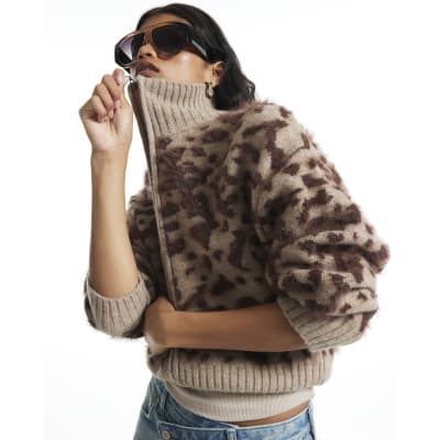 Leopard Print Zip Through Cardigan