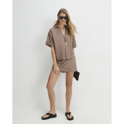 Beige Linen Blend Skort