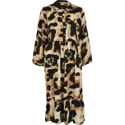 animal midi shirt dress