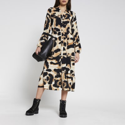 animal midi shirt dress