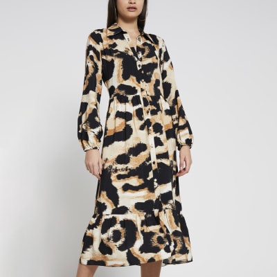 animal midi shirt dress