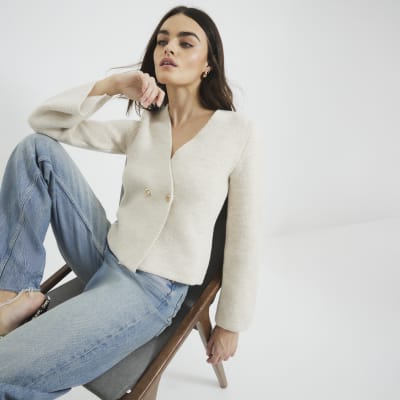 Beige Long Sleeve Asymmetric Button Cardigan