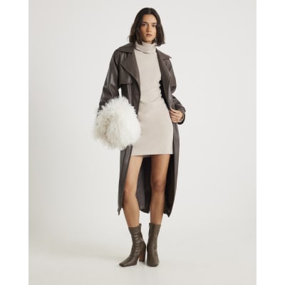 Beige Long Sleeve Cosy High Neck Mini Dress