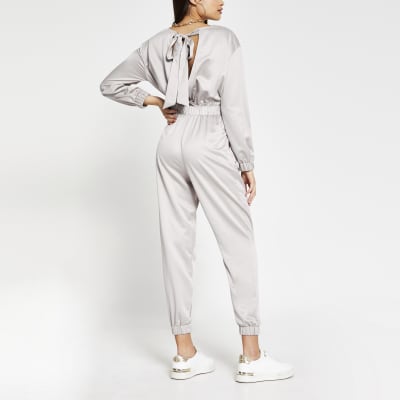 beige long sleeve jumpsuit