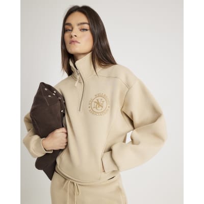 Beige Long Sleeve NYC Zip Up Sweatshirt