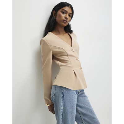 Beige Long Sleeve Pleated Jacket