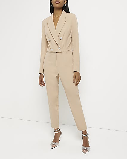 Womens Clothing Jumpsuits and rompers Playsuits River Island Beige Blazer Playsuit in Natural 
