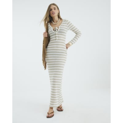 chinese dress ladies The Way I See You Striped Knit Maxi Dress (Mocha / Cream) – Wild Summer  Boutique main image 1