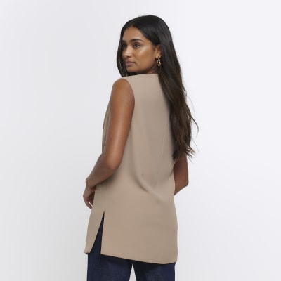 Beige longline waistcoat | River Island