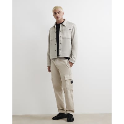 Beige Loose Fit Corduroy Cargo Trousers