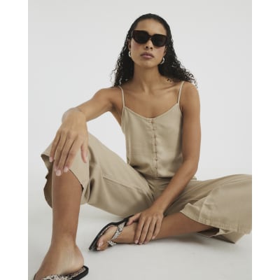 Beige Lyocell Cami Jumpsuit