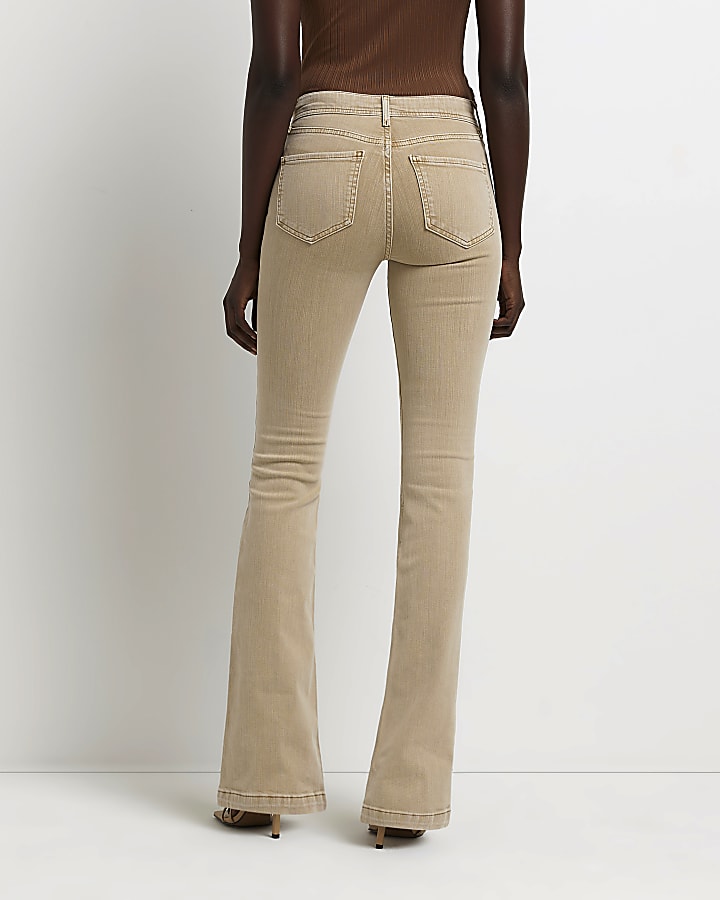 Beige mid rise flare jeans