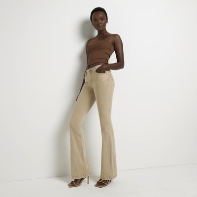 flared jeans beige Hot Sale - OFF 72%