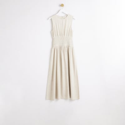 Beige midi dress with linen