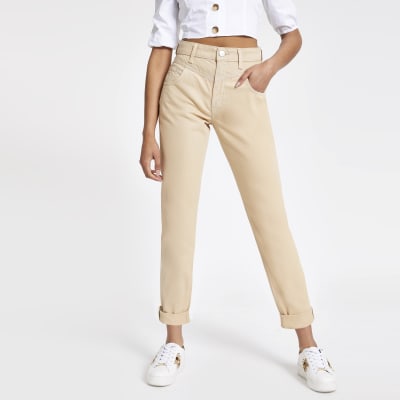 beige high waisted jeans