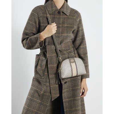 Beige Monogram Curved Top Cross Body Bag