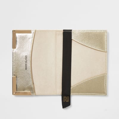 Beige monogram weave passport holder
