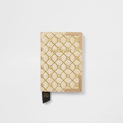 Beige monogram weave passport holder