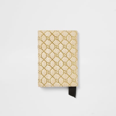 Beige monogram weave passport holder