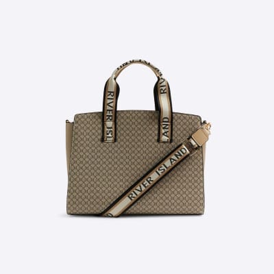 Beige monogram webbing tote bag River Island
