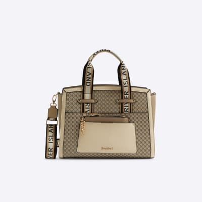 River island beige monogram bag sale