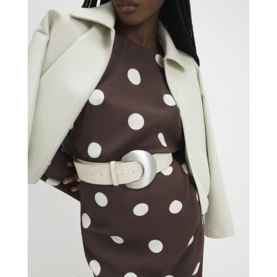 Beige Moon Buckle Waist Belt