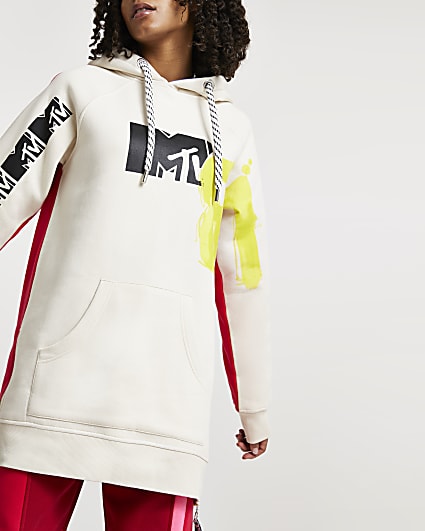 Beige MTV oversized long sleeve hoodie