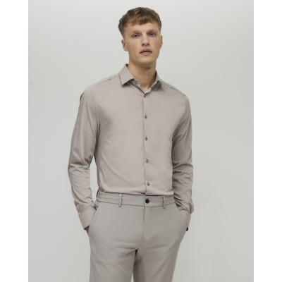 Beige Muscle Fit Long Sleeve Shirt