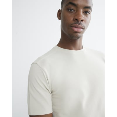Beige Muscle Fit Pique T-Shirt