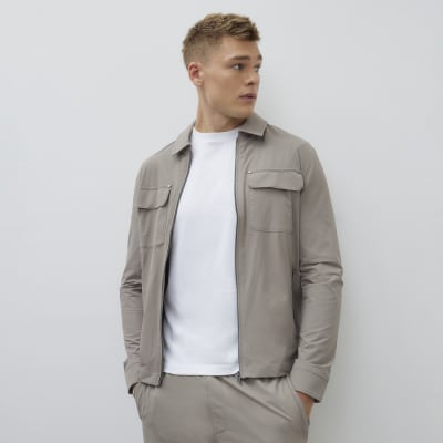 Beige Muscle Fit Shacket
