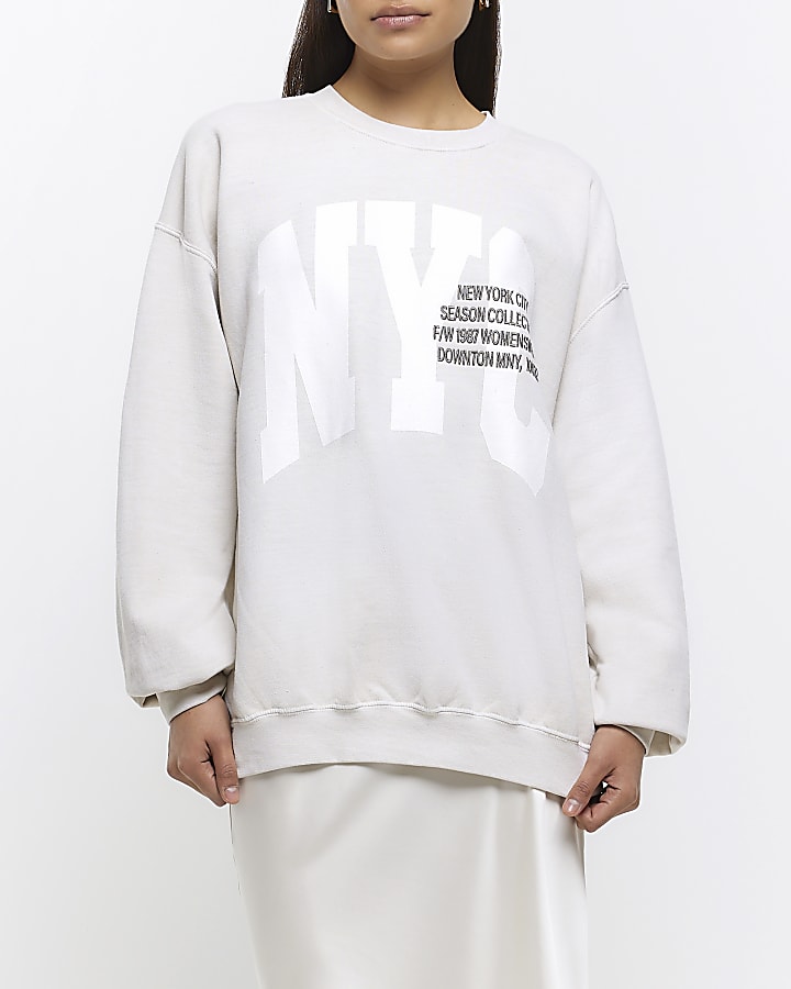 Beige NYC print sweatshirt | River Island
