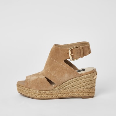 Beige open toe wide fit wedge sandals 