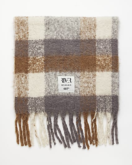 Beige Oversized Check Scarf