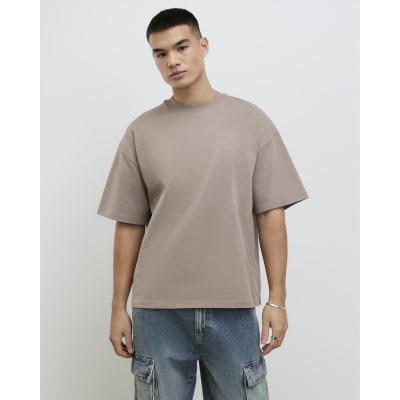 Beige Oversized Fit Crew Neck T-Shirt