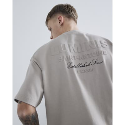 Beige Oversized Fit Luminis Embossed T-Shirt