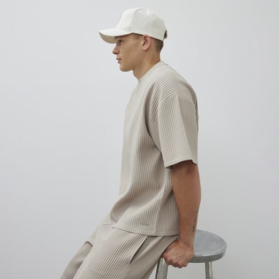 Beige Oversized Fit Plisse T-shirt