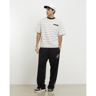 Beige Oversized Fit Stripe Pocket T-shirt