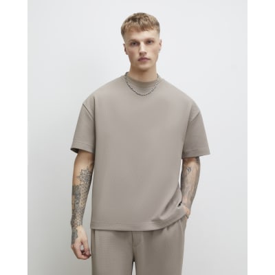 Beige Oversized Fit Waffle Textured T-Shirt