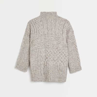 Beige oversized knit cable jumper