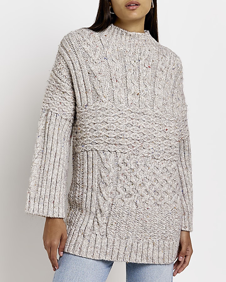 Beige oversized knit cable jumper