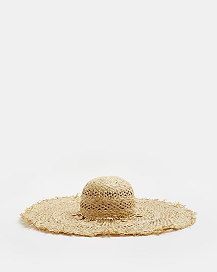 Beige oversized straw floppy hat