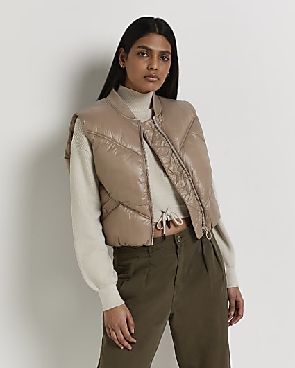 Beige padded cropped gilet