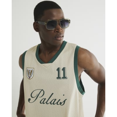 Beige Palais Sporty Mesh Sleeveless Tank Top