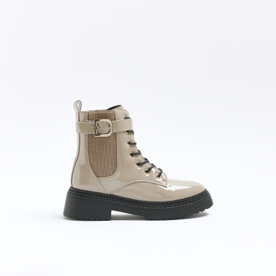 Beige 2024 patent boots