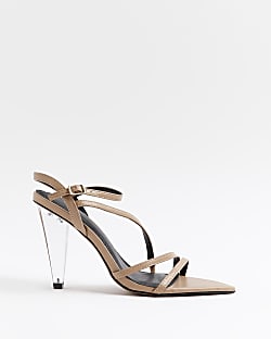 Beige patent perspex heeled sandals