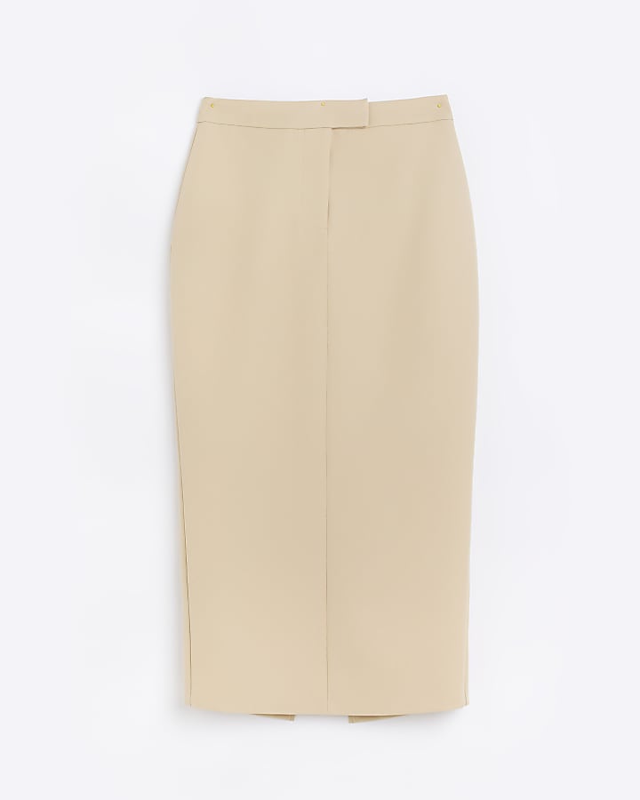 Beige pencil tailored maxi skirt