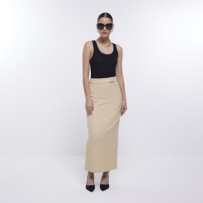 Beige pencil tailored maxi skirt | River Island