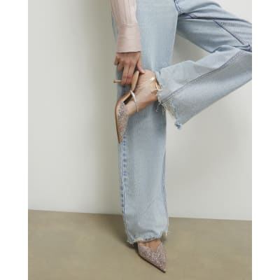 Beige Perspex Embellished Court Heels
